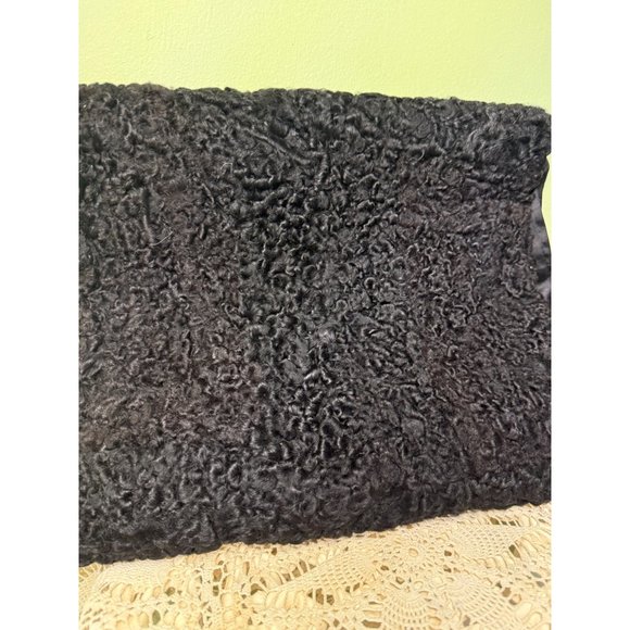 Antique 1920's Curly Black Wool Hand Muff Purse Clutch - Picture 12 of 14